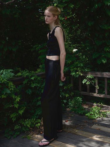 Linen Elastic Waist Pants [Black] - INJIACTIVE - Modalova