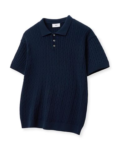 Regular Fit Washable Cable Polo Knit Top_Navy - TNGT - Modalova