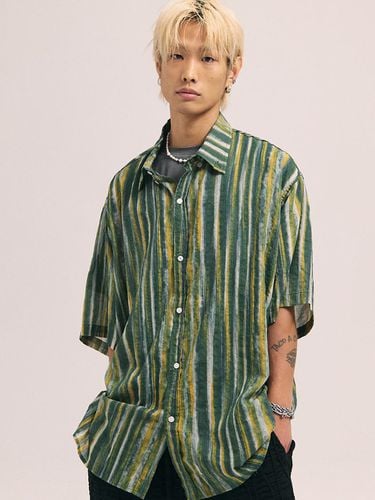 Stripe Balloon Over Half Shirt_Green - AKECII - Modalova