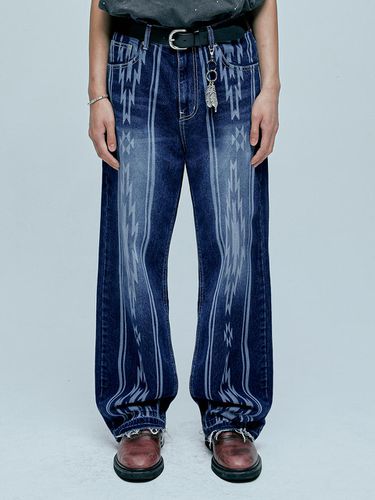 Navajo Pattern Cut Off Denim Pants_Indigo Blue - KND - Modalova