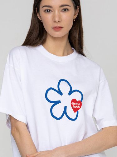 Line Flower Heart Logo Short Sleeve T-shirt_White - GRAVER - Modalova