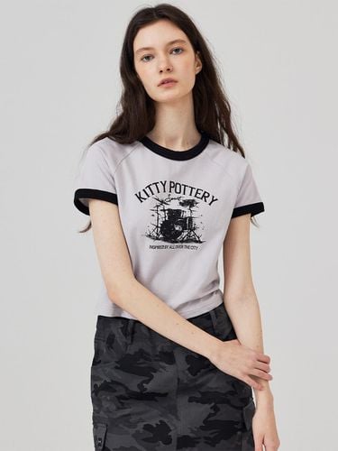 Music Graphic Ringer Raglan Short Sleeve Tee Gray - KITTY POTTERY - Modalova