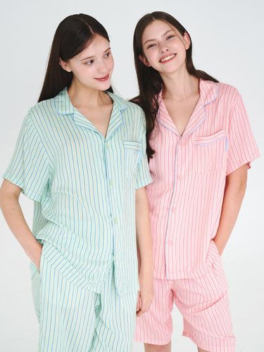 Common Rayon Striped Short-Sleeved Pajama Set - anybody - Modalova