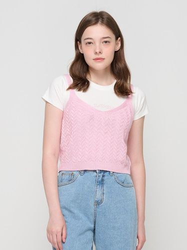 Fake Layered Cropped Sleeveless T-Shirt (Pink) - ROIDESROIS - Modalova