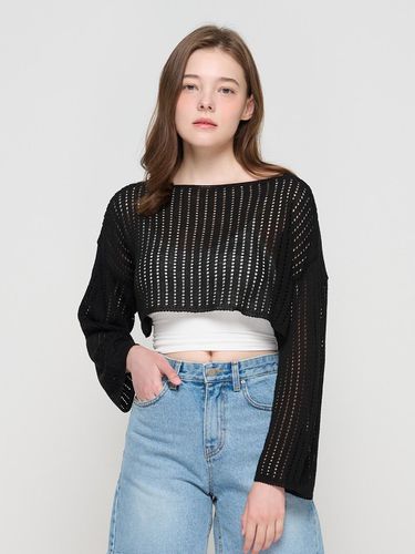 Summer Crochet Boat Neck Cropped Long Sleeve T-shi - ROIDESROIS - Modalova