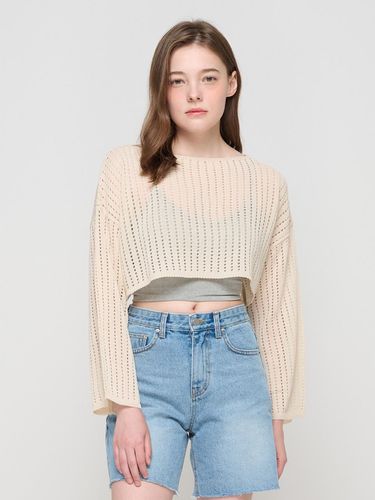 Summer Crochet Boat Neck Cropped Long Sleeve T-shi - ROIDESROIS - Modalova