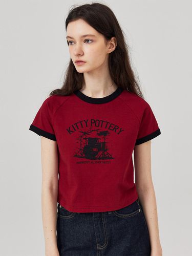 Music Graphic Ringer Raglan Short Sleeve Tee - KITTY POTTERY - Modalova