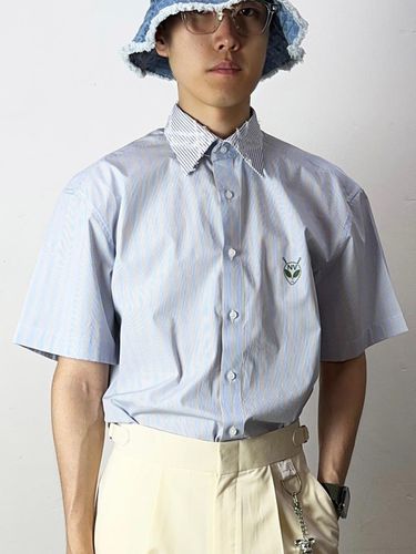 Mixed Stripe Short-Sleeve Shirt - NAVY SCANDAL - Modalova