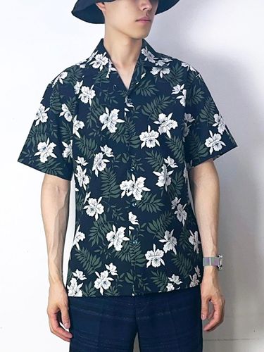 Flower Print Camp Collar Shirt Navy - NAVY SCANDAL - Modalova