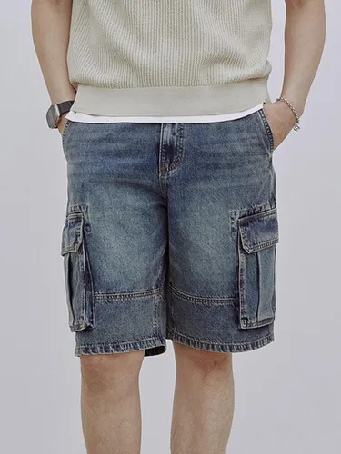 Denim Cargo Shorts _ Indigo - ADHOC - Modalova