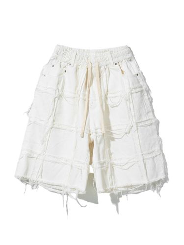 Distressed Grid Bermuda Shorts - White - Cord. - Modalova