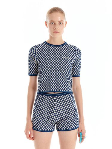 ULTRON Gingham Knit Top - Navy - EENK - Modalova