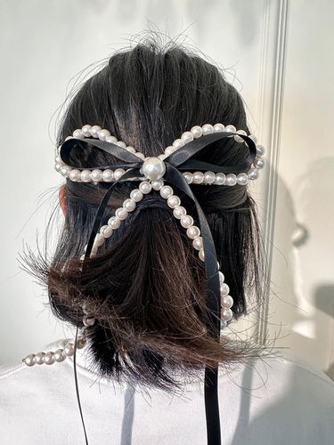 Pearl ribbon hairpin-JH0010 BLACK - andseeyou - Modalova