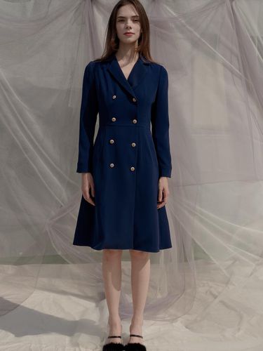 Double Button Trench Style Dress_Navy - SORRY TOO MUCH LOVE - Modalova