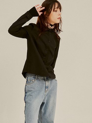 Premium Cotton High Collar Blouse_Black - SORRY TOO MUCH LOVE - Modalova