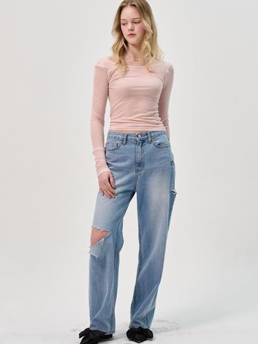 Destroyed Semi Wide Denim Pants_Blue - SORRY TOO MUCH LOVE - Modalova