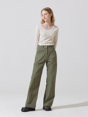 Cotton straight pants - khaki - ADAUL - Modalova