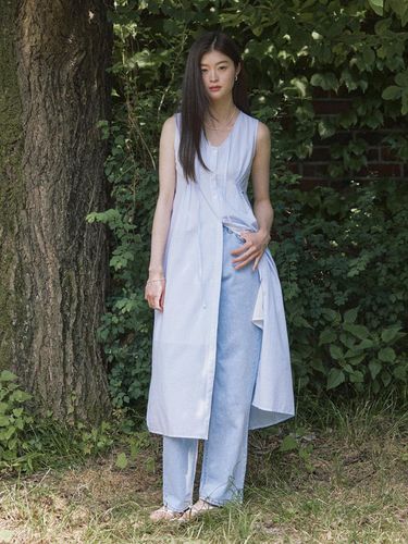 Layered stripe button long dress - ADAUL - Modalova