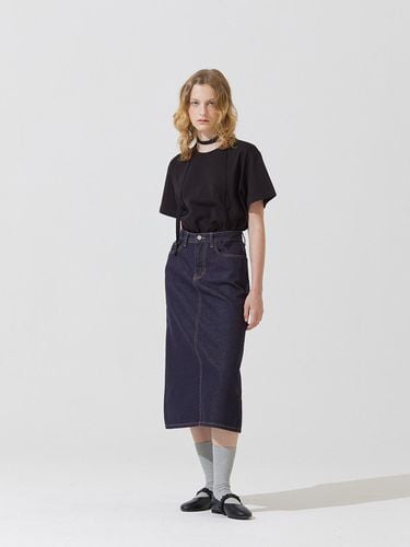 Piff embroidery denim long skirt - deep blue - ADAUL - Modalova