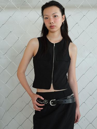 Pocket zipper Sleeveless Shirt Black - answerisyes - Modalova