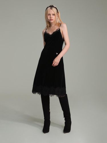 V Logo Trim Lace Slip Dress - vente - Modalova