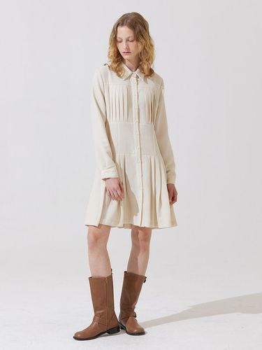 Pleated Midi Shirt Dress - Light Beige - ADAUL - Modalova