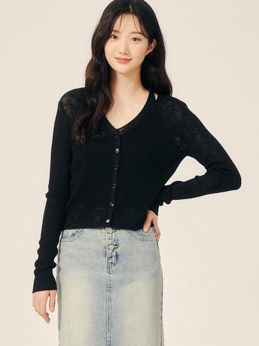 Ribbed Layer V-neck Cardigan - JJ JIGOTT - Modalova