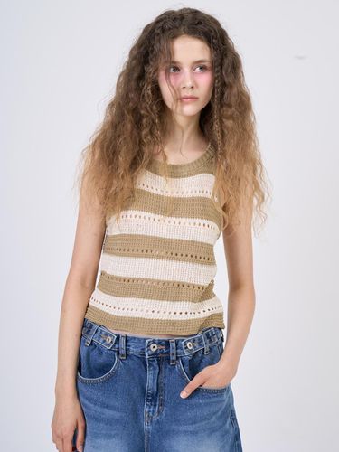 Stripe Knit Sleeveless Khaki - RAVEROUS - Modalova