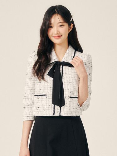 Houndstooth Tie Neck Cropped Jacket GP5A0JK531 - JJ JIGOTT - Modalova