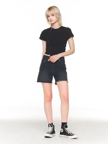 Unbalanced Cropped T-shirt - Black - INSTANTFUNK - Modalova