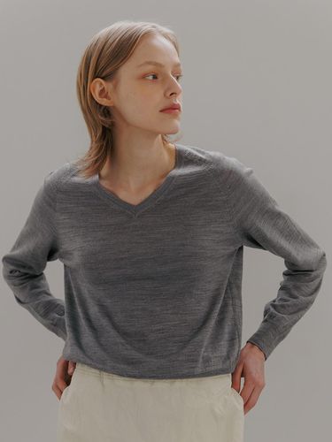 V-neck pullover (melange grey) - blank03 - Modalova