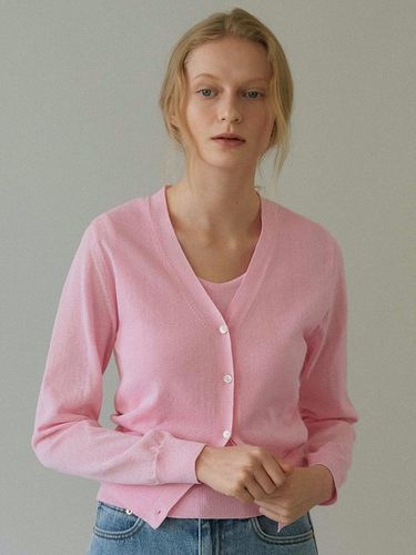 Cotton v neck cardigan (fresh pink) - blank03 - Modalova