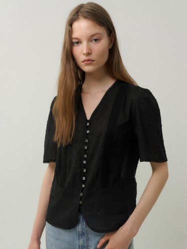 Cotton lace button blouse (black) - blank03 - Modalova