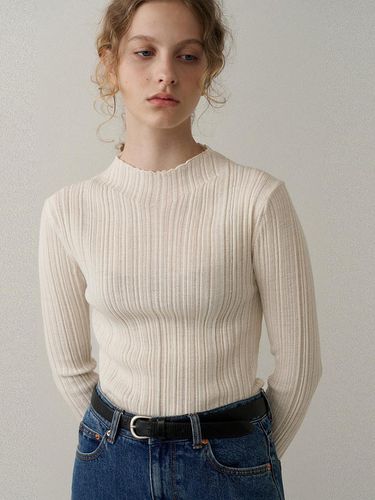 Wool blend ribbed pullover (cream) - blank03 - Modalova