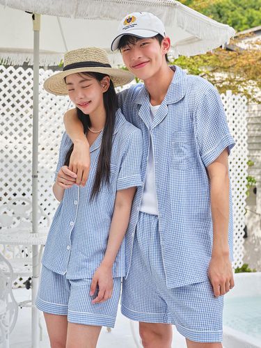 Seersucker Checked Couple's Pajamas Set - DOSSY - Modalova