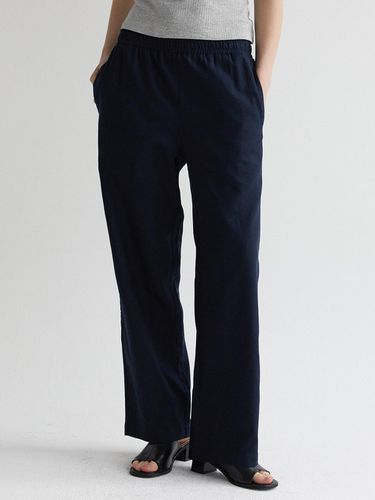 Linen banding pants - navy - TSH - Modalova