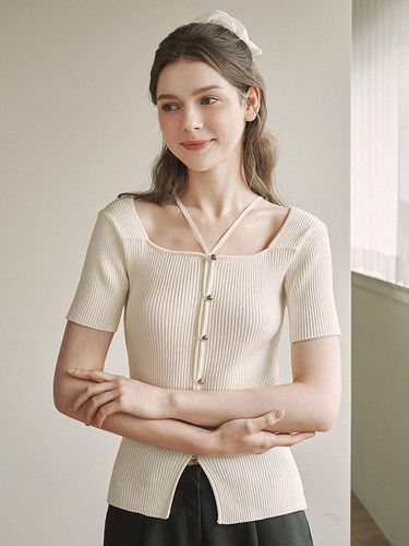 Gardenia Square Neck Strap Knitwear - MICANE - Modalova