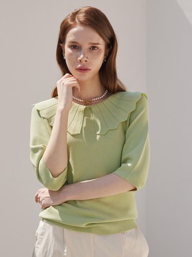 Eyelet Collar Half Sleeve Knitwear T-shirt_3color_ - JUARR - Modalova