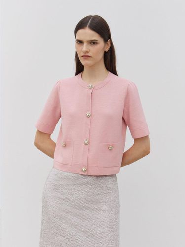 Jewel Button Half Sleeve Knit Cardigan Pink - Mare di mari - Modalova