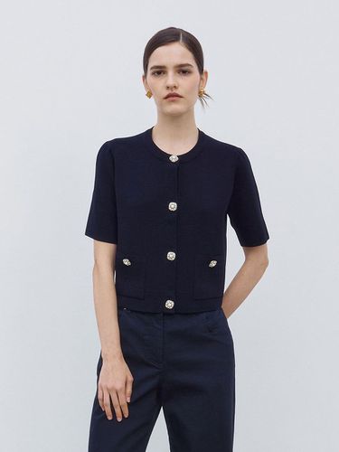 Jewel Button Half Sleeve Knit Cardigan Navy - Mare di mari - Modalova