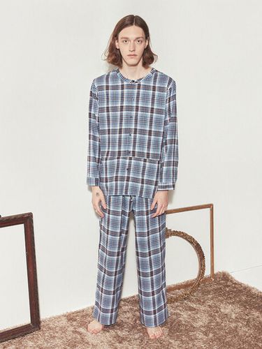 COZY H-NECK PAJAMA SET_Blue Check - atempo - Modalova