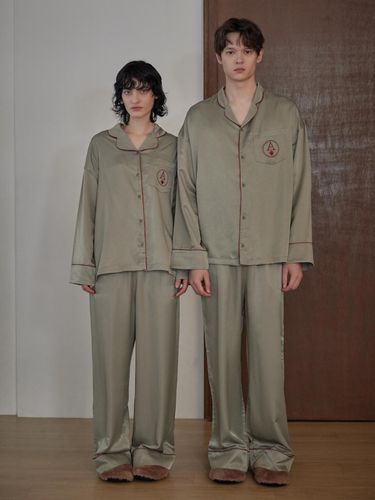 CLASSIC PAJAMA COUPLE SET_Ash Green - atempo - Modalova