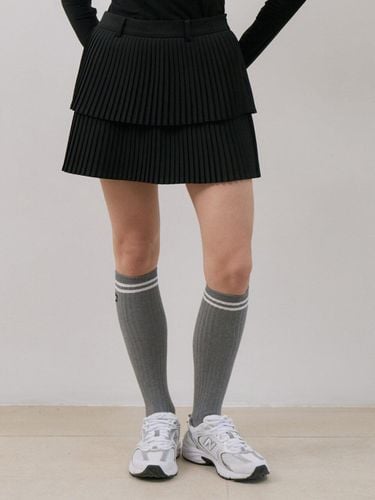 Heart logo double fine pleated skirt black - goxo - Modalova