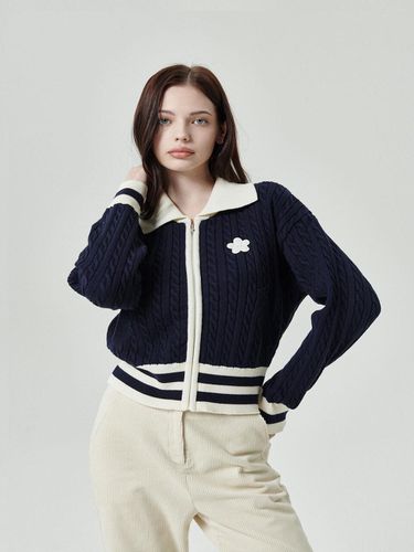 Go XO G Flower Cable Knit Zip-up Navy - goxo - Modalova