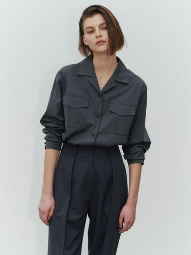 Open Collar Shirt (Charcoal) - YIJU - Modalova