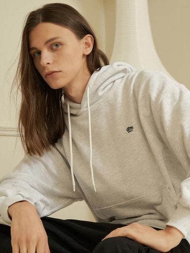 Minimal Logo Embroidered Hoodie [WHITE MELANGE] - DEHEVE - Modalova