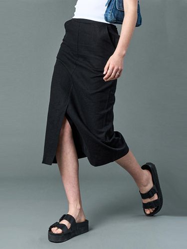 CP] Linen Cooling Front Slit Long Skirt [black] - CITYPOPZ - Modalova