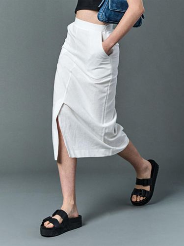 CP] Linen cooling front slit long skirt [White] - CITYPOPZ - Modalova