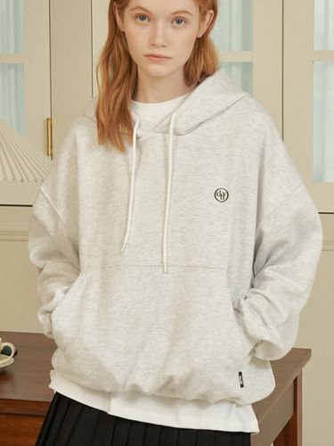 Circle logo embroidered hoodie [beige MELANGE] - DEHEVE - Modalova