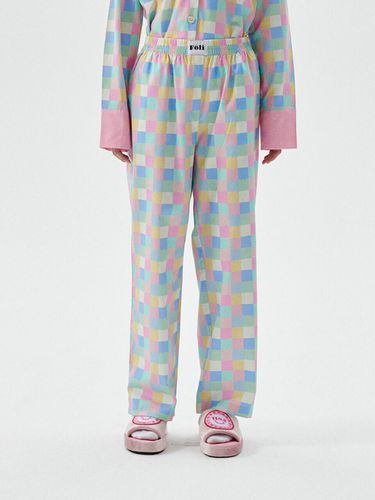 Female) Pink Pastel Grid Pajama Long Pants - Foli - Modalova